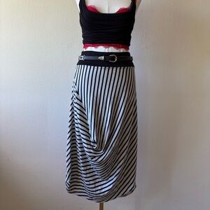 Ronen Chen Black and White Striped Draped Skirt